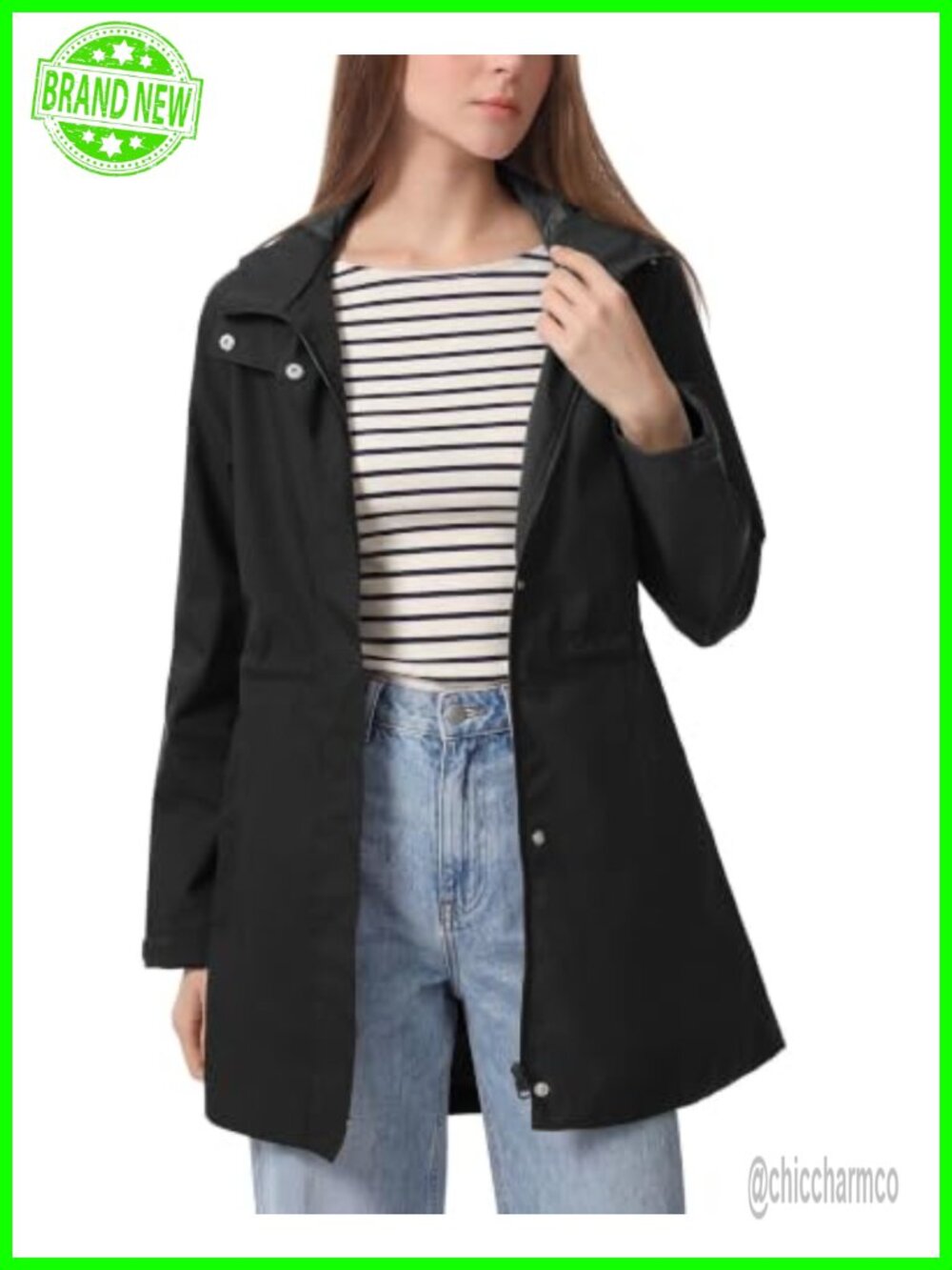 Women's Waterproof Hooded Long Raincoat Windbreaker Packable